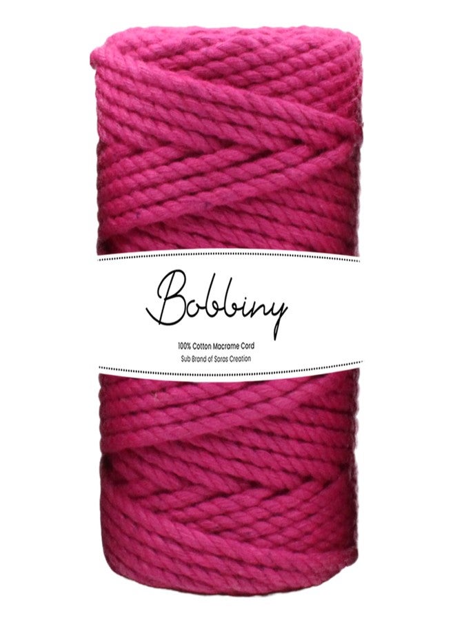 BOBBINY خيط مكرمية قطني مجدول ثلاثي الطبقات من بوبيني (عبوة ملفوفة) مناسب لأعمال المكرمية اليدوية وغيرها من المشاريع | وردي | 4 مم، 20 متر - Image 1